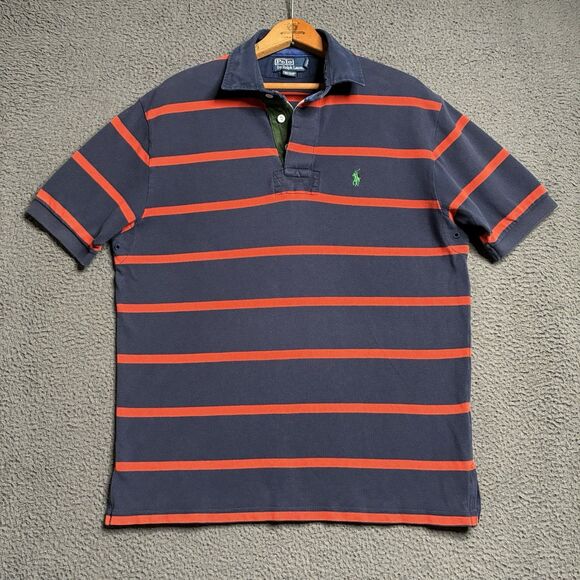 Polo Ralph Lauren Mens Large Striped Short Sleeve Rugby Arm Gussets Y2K Preppy - Picture 1 of 14